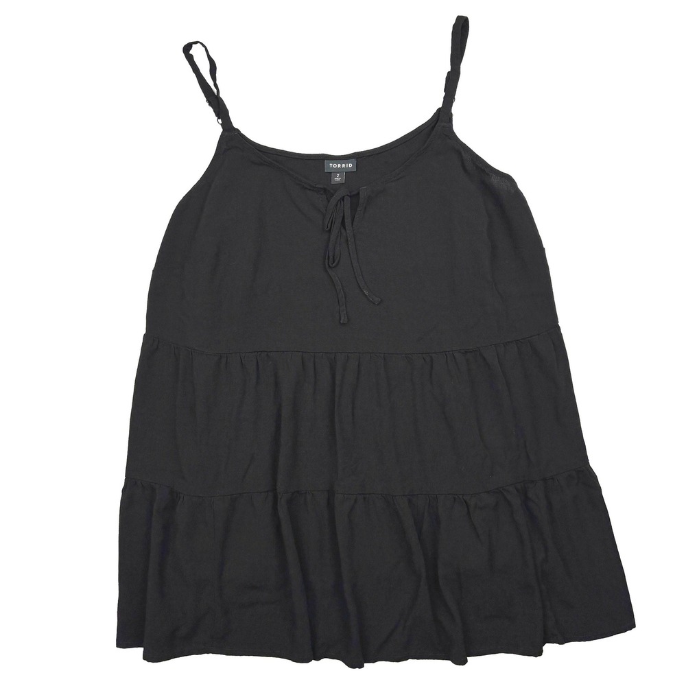 Torrid Rayon Slub Tiered Tie Front Cami Top Womens Plus Size 2 2X Black Flowy
